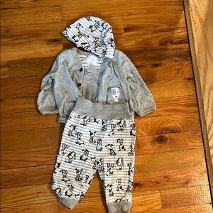 Absorba Gray and White Matching Set with Puppy Print